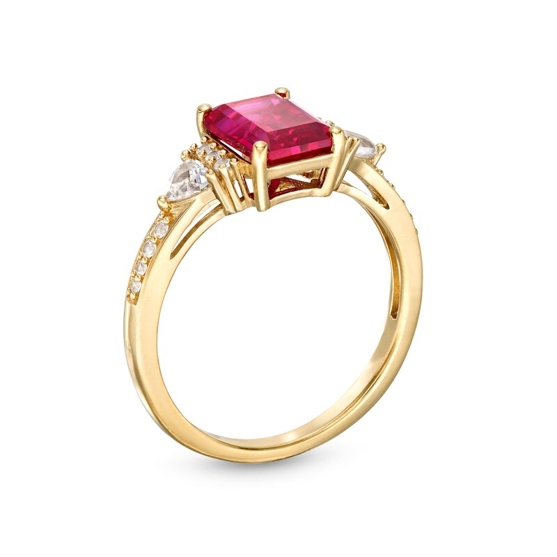 Main Image 3 of Emerald-Cut Lab-Created Ruby and White Lab-Created Sapphire Pendant and Ring Set in Sterling Silver with 14K Gold Plate