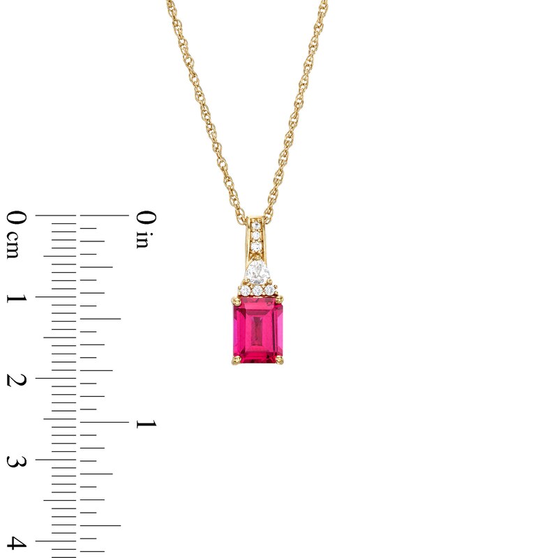 Main Image 4 of Emerald-Cut Lab-Created Ruby and White Lab-Created Sapphire Pendant and Ring Set in Sterling Silver with 14K Gold Plate
