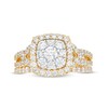 Thumbnail Image 4 of 1-1/2 CT. T.W. Cushion-Shaped Multi-Diamond Frame Chevron Side Accent Double Row Split Shank Bridal Set in 10K Gold