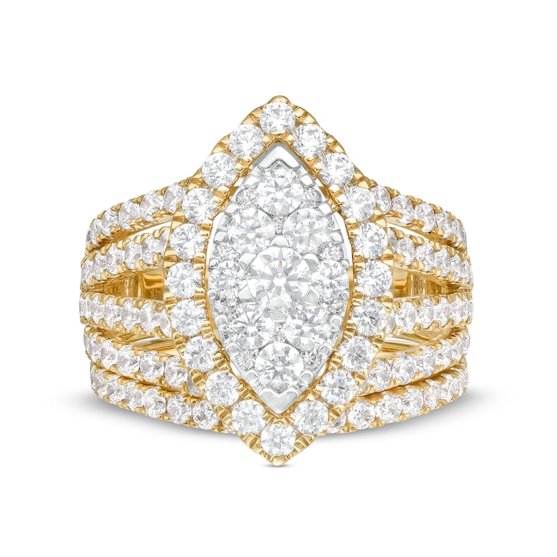 Main Image 1 of 2-3/4 CT. T.W. Marquise-Shaped Multi-Diamond Frame Multi-Row Split Shank Bridal Set in 10K Gold