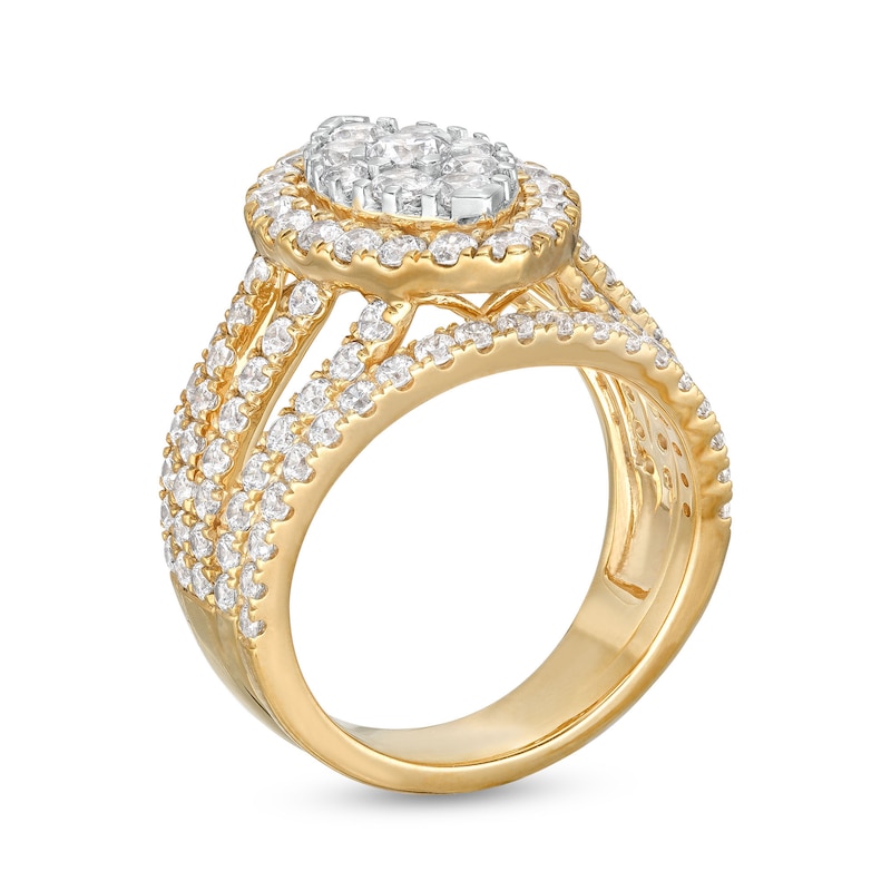 Main Image 3 of 2-3/4 CT. T.W. Marquise-Shaped Multi-Diamond Frame Multi-Row Split Shank Bridal Set in 10K Gold