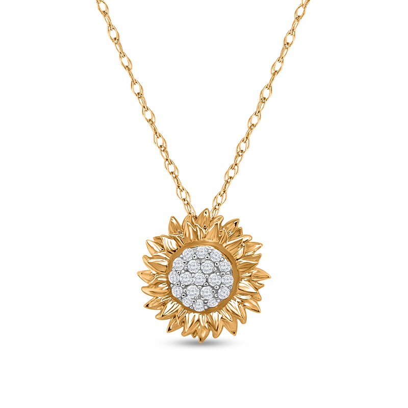 1/5 CT. T.W. Multi-Diamond Sunflower Pendant in 10K Two-Tone Gold