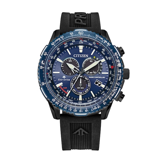 Men's Citizen Eco-DriveÂ® Promaster Air Two-Tone IP Chronograph Strap Watch with Blue Dial (Model: CB5006-02L)