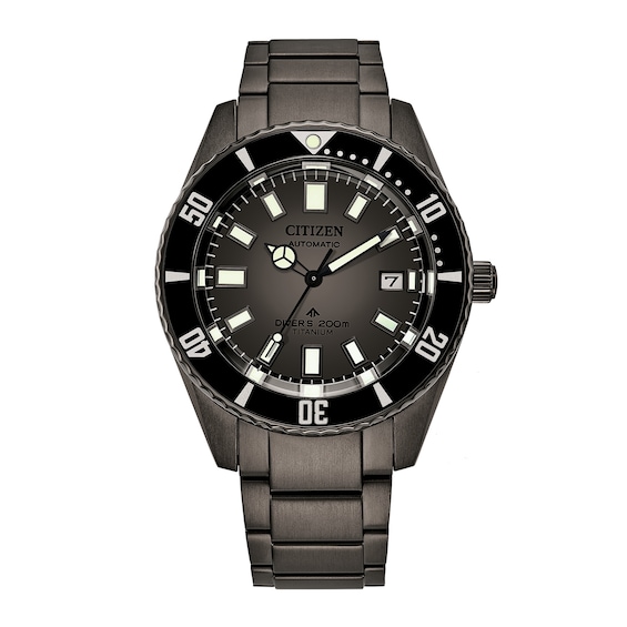Men's Citizen Promaster Dive Super Titaniumâ¢ Black PVD Automatic Watch with Grey Dial (Model: NB6025-59H)