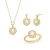 Thumbnail Image 1 of Lab-Created Opal and Lab-Created Sapphire Ornate Pendant, Ring and Earrings Set in Sterling Silver with 10K Gold Plate
