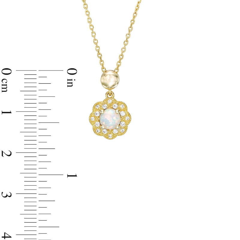 Main Image 4 of Lab-Created Opal and Lab-Created Sapphire Ornate Pendant, Ring and Earrings Set in Sterling Silver with 10K Gold Plate