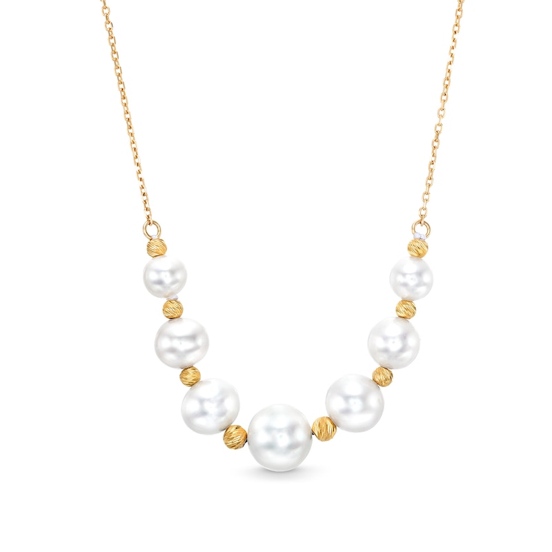 Main Image 1 of 5.0-8.5mm Akoya Cultured Pearl and Brilliance Bead Spacer Necklace in 14K Gold