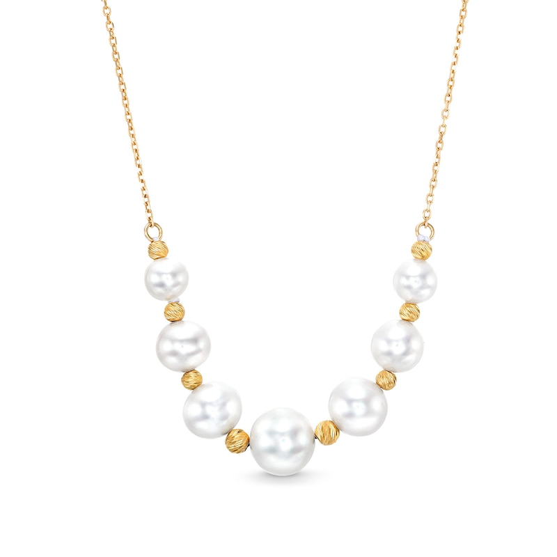 5.0-8.5mm Cultured Akoya Pearl and Brilliance Bead Spacer Necklace in 14K Gold