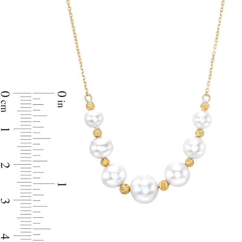 5.0-8.5mm Cultured Akoya Pearl and Brilliance Bead Spacer Necklace in 14K Gold