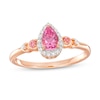 Thumbnail Image 0 of Pear-Shaped Garnet and 1/15 CT. T.W. Diamond Frame Scallop Shank Ring in 10K Rose Gold