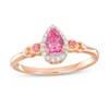 Thumbnail Image 0 of Pear-Shaped Garnet and 1/15 CT. T.W. Diamond Frame Scallop Shank Ring in 10K Rose Gold