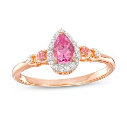 Pear-Shaped Garnet and 1/15 CT. T.W. Diamond Frame Scallop Shank Ring in 10K Rose Gold