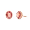 Oval Pink Opal And Pink Rhodolite Garnet Frame Stud Earrings In Sterling Silver With 14K Rose Gold Plate