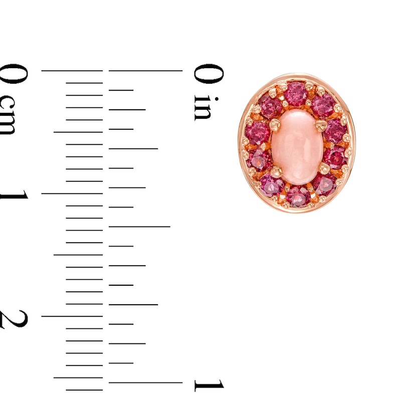 Main Image 2 of Oval Pink Opal and Pink Rhodolite Garnet Frame Stud Earrings in Sterling Silver with 14K Rose Gold Plate