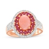 Oval Pink Opal, Rhodolite Garnet And White Lab-Created Sapphire Ring In Sterling Silver With 14K Rose Gold Plate