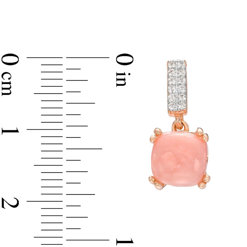 Main Image 2 of 7.0mm Cushion-Shaped Pink Opal and White Lab-Created Sapphire Drop Earrings in Sterling Silver with 14K Rose Gold Plate