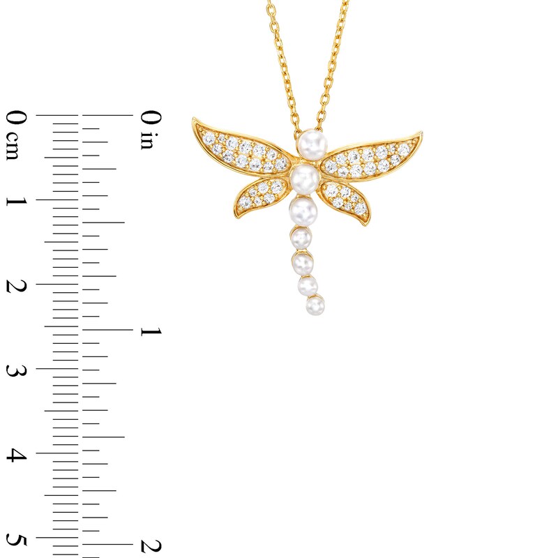 Main Image 3 of Freshwater Cultured Pearl and White Lab-Created Sapphire Dragonfly Pendant in Sterling Silver with 10K Gold Plate