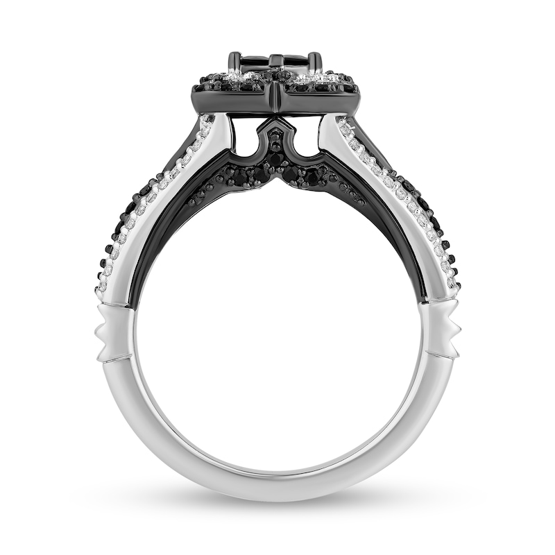 Enchanted Disney Villains Maleficent 1 CT. T.W. Black and White Quad Diamond Frame Engagement Ring in 14K White Gold