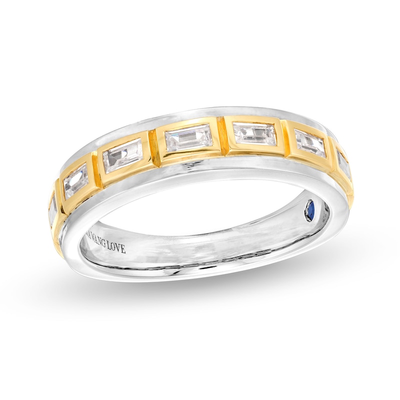 Main Image 1 of Men's Vera Wang Love Collection 1/2 CT. T.W. Baguette Diamond Station Wedding Band in 14K Two-Tone Gold