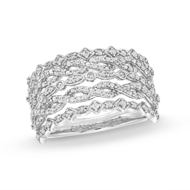 Main Image 1 of 1/2 CT. T.W. Diamond Multi-Row Art Deco Ring in 10K White Gold