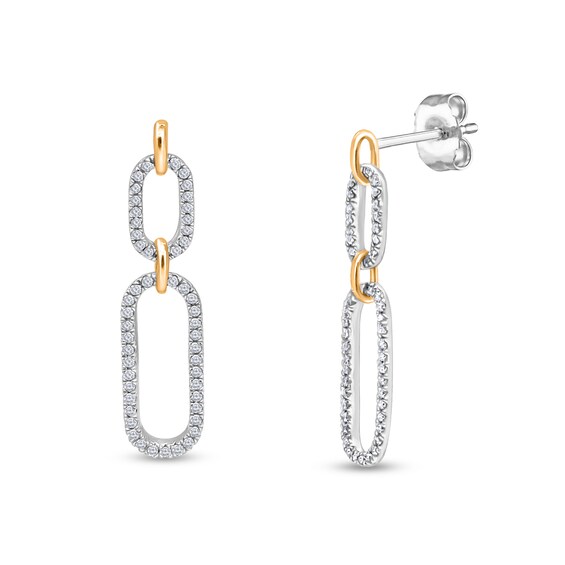 1/3 CT. T.W. Diamond Oval Link Double Drop Earrings In Sterling Silver And 14K Gold Plate