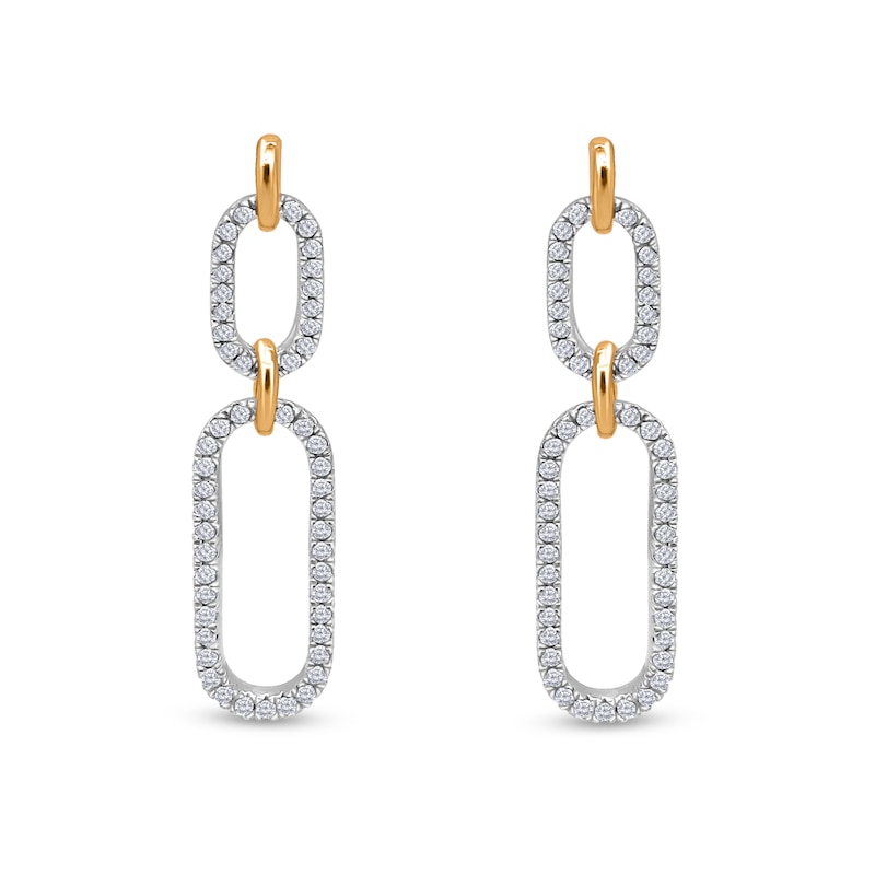 1/3 CT. T.W. Diamond Oval Link Double Drop Earrings in Sterling Silver and 14K Gold Plate