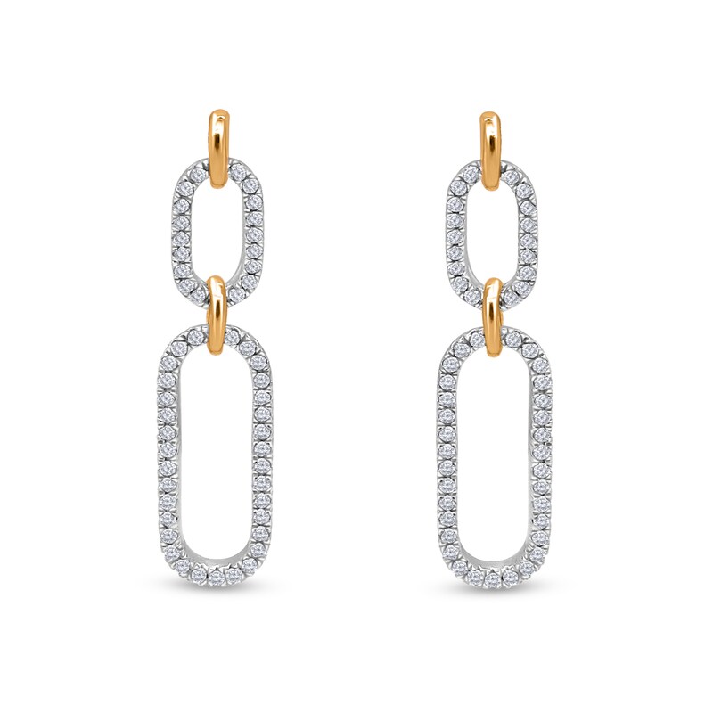 1/3 CT. T.W. Diamond Oval Link Double Drop Earrings in Sterling Silver and 14K Gold Plate