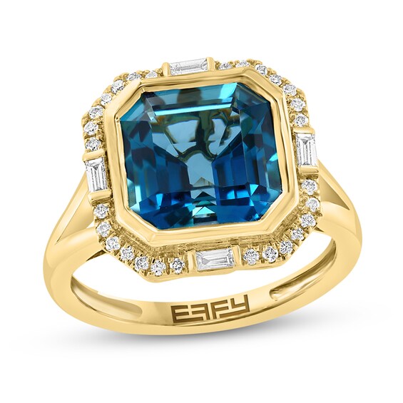 EFFYâ¢ Collection 10.0mm Octagonal London Blue Topaz And 1/5 CT. T.W. Diamond Art Deco Ring In 14K Gold