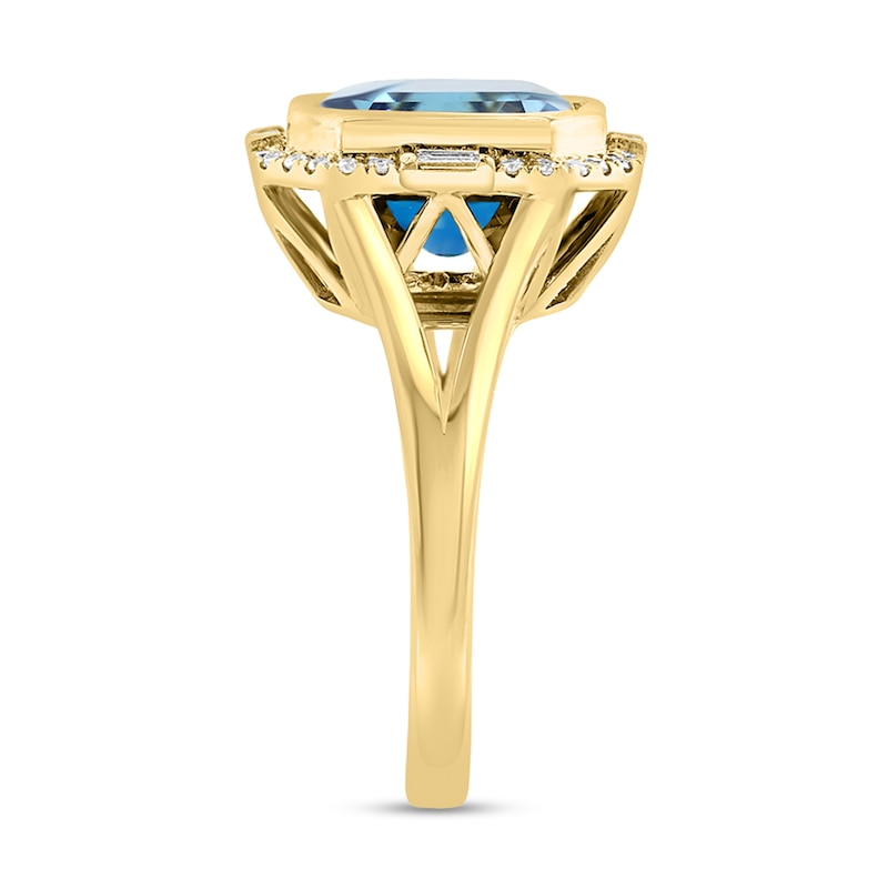 EFFY™ Collection 10.0mm Octagonal London Blue Topaz and 1/5 CT. T.W. Diamond Art Deco Ring in 14K Gold