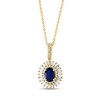 EFFYâ¢ Collection Oval Blue Sapphire And 1/4 CT. T.W. Baguette Diamond Sun Frame Drop Pendant In 14K Gold