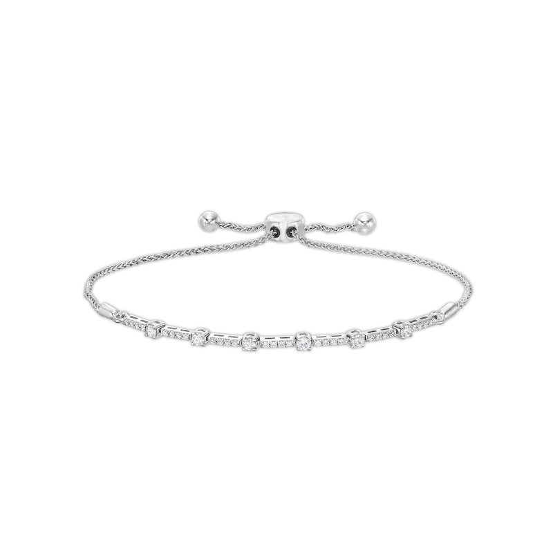 Main Image 1 of 1/2 CT. T.W. Diamond Station Bolo Bracelet in 10K White Gold - 9.5"