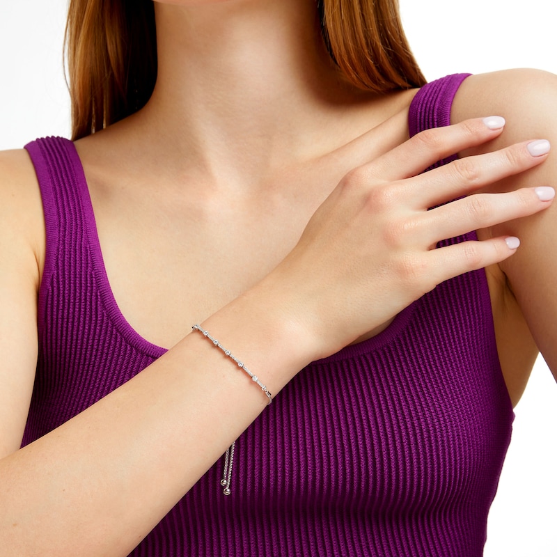 Main Image 2 of 1/2 CT. T.W. Diamond Station Bolo Bracelet in 10K White Gold - 9.5"