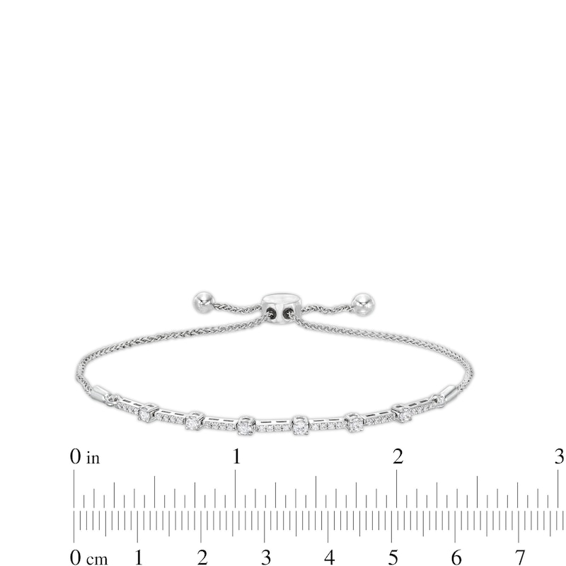 Main Image 3 of 1/2 CT. T.W. Diamond Station Bolo Bracelet in 10K White Gold - 9.5"