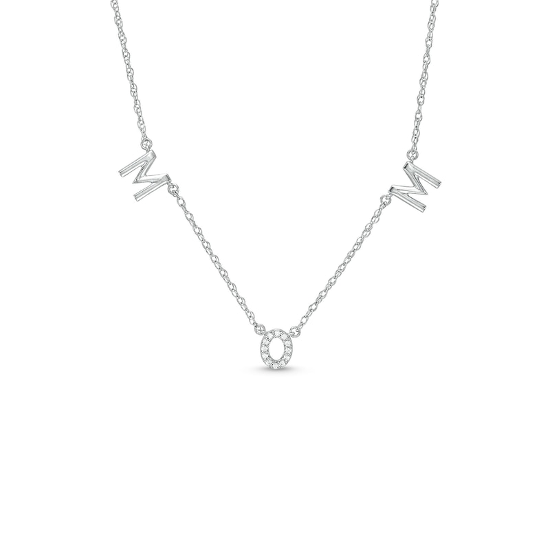 Main Image 1 of 1/20 CT. T.W. Diamond "MOM" Letter Station Necklace in Sterling Silver