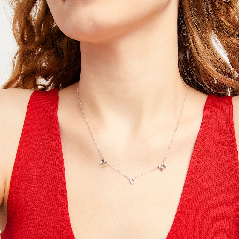 Main Image 2 of 1/20 CT. T.W. Diamond "MOM" Letter Station Necklace in Sterling Silver