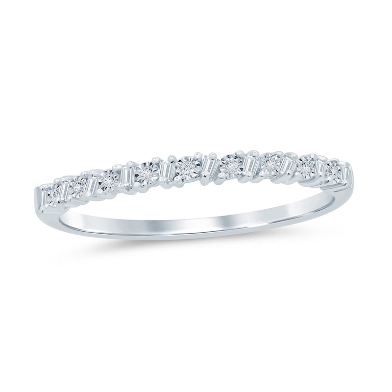 Main Image 1 of 1/15 CT. T.W. Baguette and Round Diamond Slanted Stackable Band in 10K White Gold