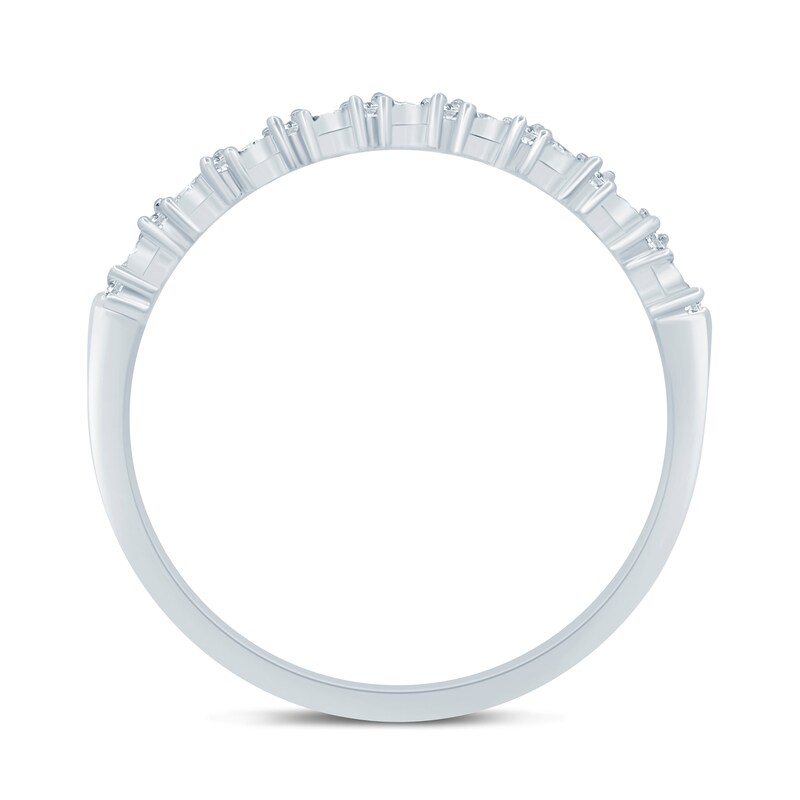 Main Image 3 of 1/15 CT. T.W. Baguette and Round Diamond Slanted Stackable Band in 10K White Gold