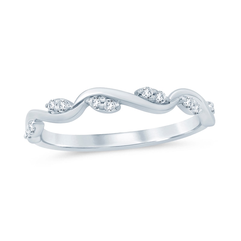 Main Image 1 of 1/8 CT. T.W. Marquise Multi-Diamond Slanted Wavy Stackable Band in 10K White Gold