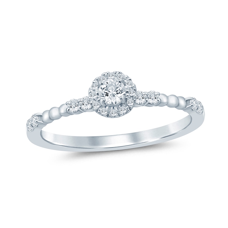 Main Image 1 of 1/4 CT. T.W. Diamond Frame and Bead Trio Station Promise Ring in 10K White Gold
