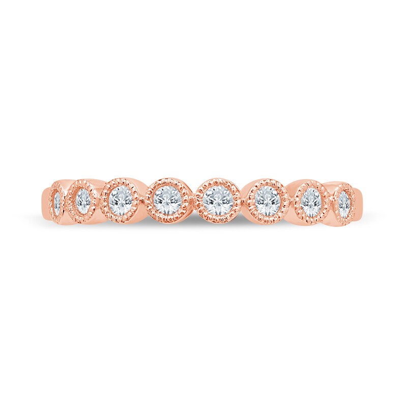 Main Image 4 of 1/4 CT. T.W. Diamond Bead Frame Vintage-Style Stackable Band in 10K Rose Gold
