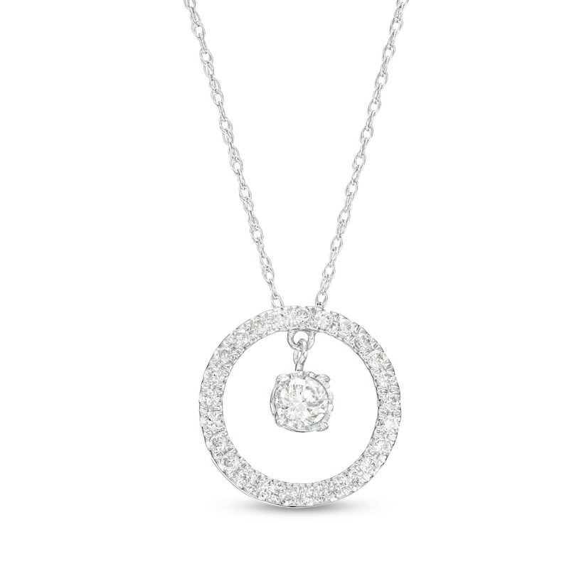 Main Image 1 of 3/8 CT. T.W. Diamond Dangle in Circle Pendant in 10K White Gold