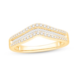 1/3 CT. T.W. Baguette and Round Diamond Triple Row Contour Anniversary Band in 14K Gold