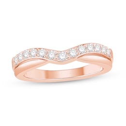 3/8 CT. T.W. Diamond Ribbon Overlay Double Row Contour Anniversary Band in 14K Rose Gold