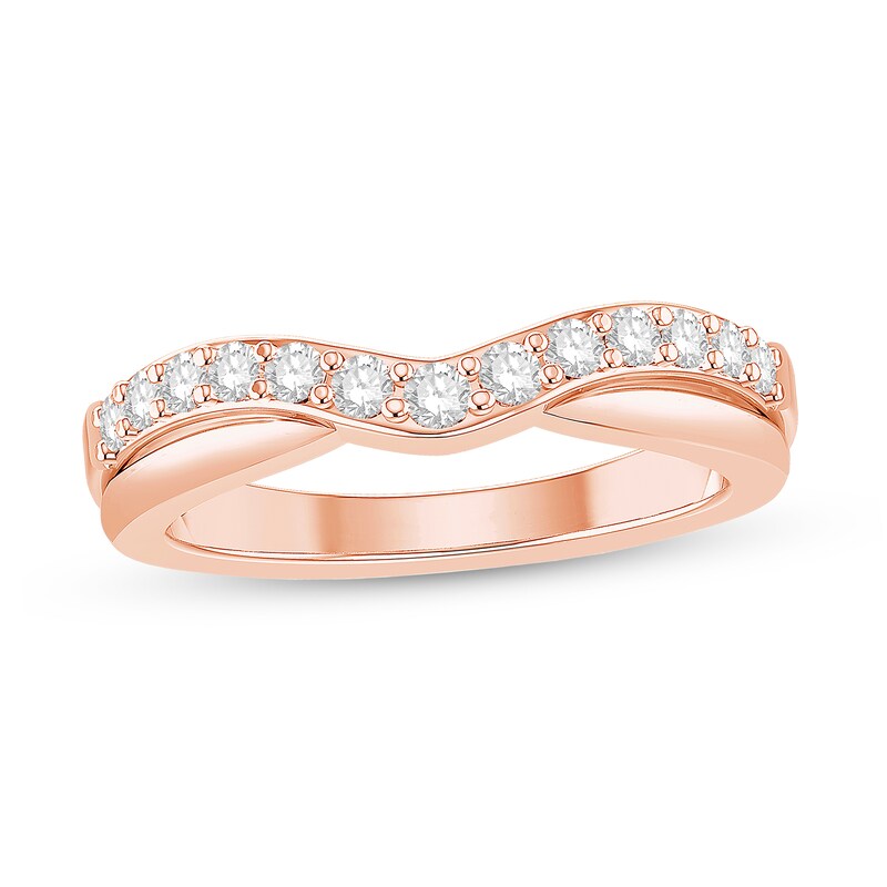 Main Image 1 of 3/8 CT. T.W. Diamond Ribbon Overlay Double Row Contour Anniversary Band in 14K Rose Gold