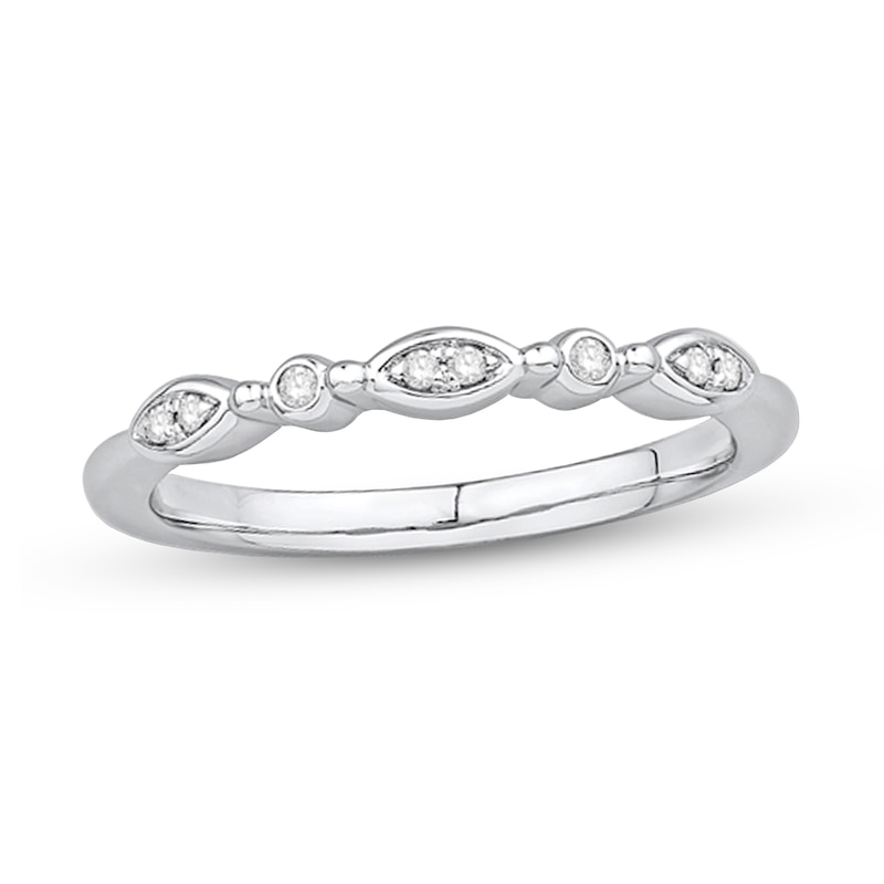 Main Image 1 of 1/20 CT. T.W. Diamond Bezel-Set Marquise and Round Frame Alternating Anniversary Band in 10K White Gold