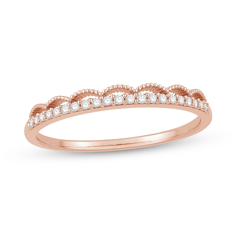 Main Image 1 of 1/10 CT. T.W. Diamond Scallop Edge Crown Vintage-Style Stackable Anniversary Band in 10K Rose Gold