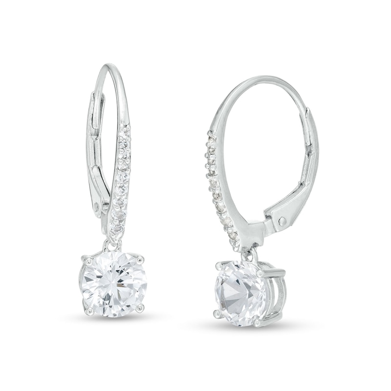 Main Image 1 of 6.25mm White Lab-Created Sapphire Drop Earrings in Sterling Silver