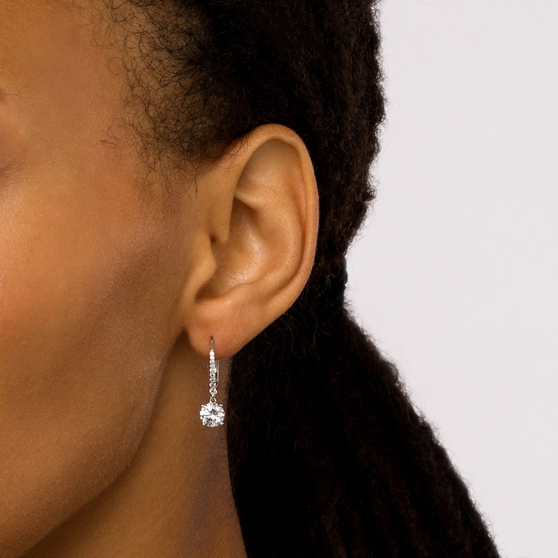 Main Image 2 of 6.25mm White Lab-Created Sapphire Drop Earrings in Sterling Silver