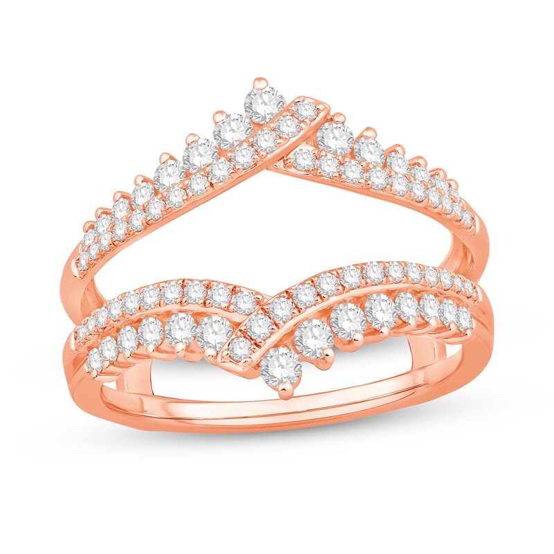3/4 CT. T.W. Diamond Graduated Double Row Bypass Chevron Solitaire Enhancer in 14K Rose Gold