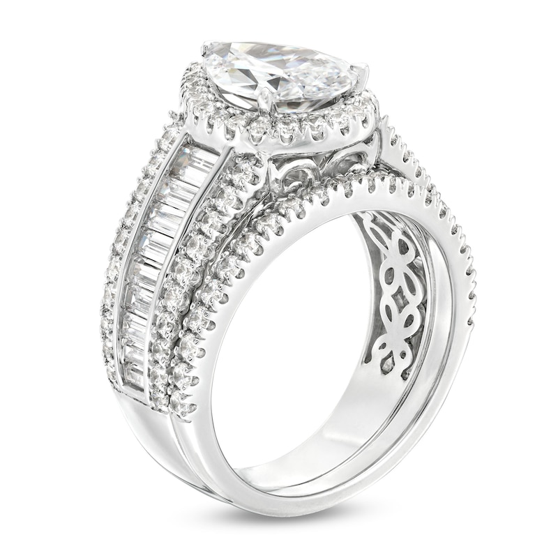 3-3/4 CT. T.W. Certified Pear-Shaped Lab-Created Diamond Frame Bridal Set in 14K White Gold (F/VS2)